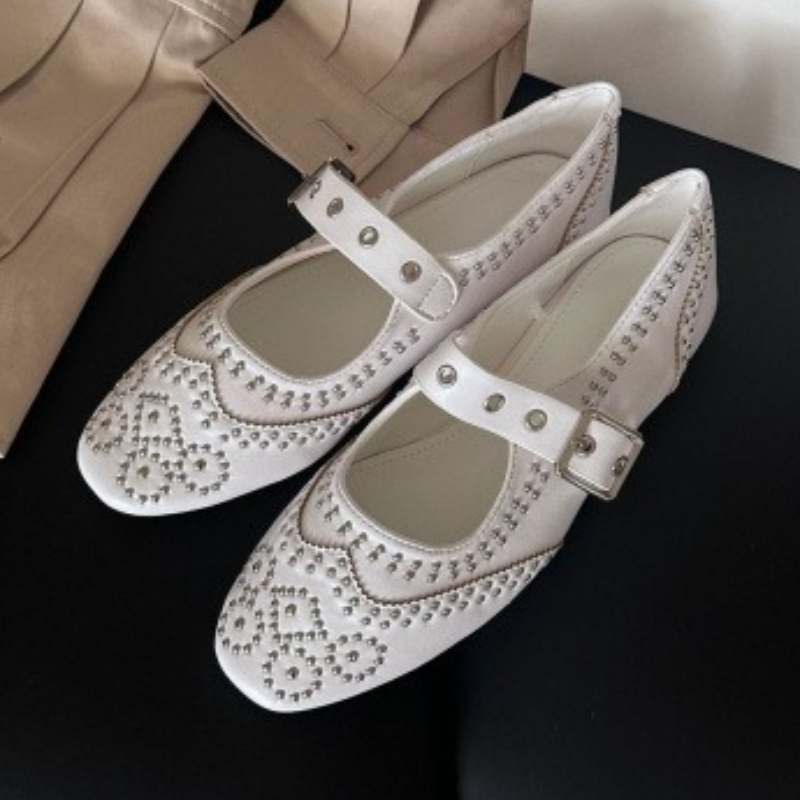 Women Shoes Branded - รองเท้าส้นแบนแบบมารี่เจน ดีไซน์หัวเข็มขัดแบบย้อนยุค หัวกลม ดีไซน์เรียบหรู สำหรับผู้หญิง รองเท้าลำลองแฟชั่นแบรนด์ดีไซเนอร์