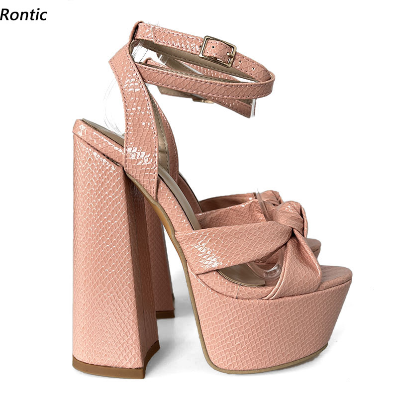 Block Heel Ankle Boots - Rontic Hot Handmade ผู้หญิงแพลตฟอร์มรองเท้าแตะสายรัดข้อเท้ารองเท้าส้นสูงเปิดนิ้วเท้าสีชมพูสวยรองเท้าสุภาพสตรี US ขนาด