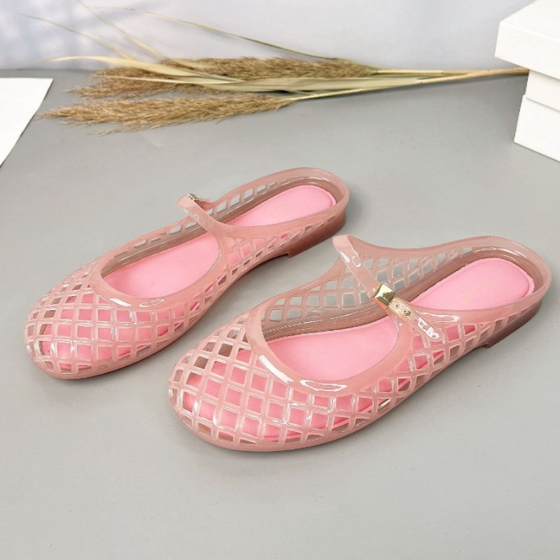 Women Shoes Waterproof - รองเท้าแตะแบบสวมสไตล์หรูหรา รุ่นฮอลโลว์เจลลี่ ปี 2026 ทำจาก PVC