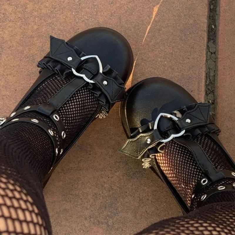 Women'S Shoes Everyday - รองเท้าส้นเตารีดแบบมีสายรัดรูปหัวใจสีชมพูสำหรับผู้หญิง สไตล์โลลิต้า พังก์ กอธิค คอสเพลย์ ไซส์