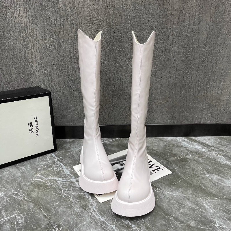 Knee High Boots Women - รองเท้าบูทผู้หญิงแบบเรียบง่าย สีพื้น พื้นหนา กันลื่น สไตล์ลำลอง ดีไซน์ซิป