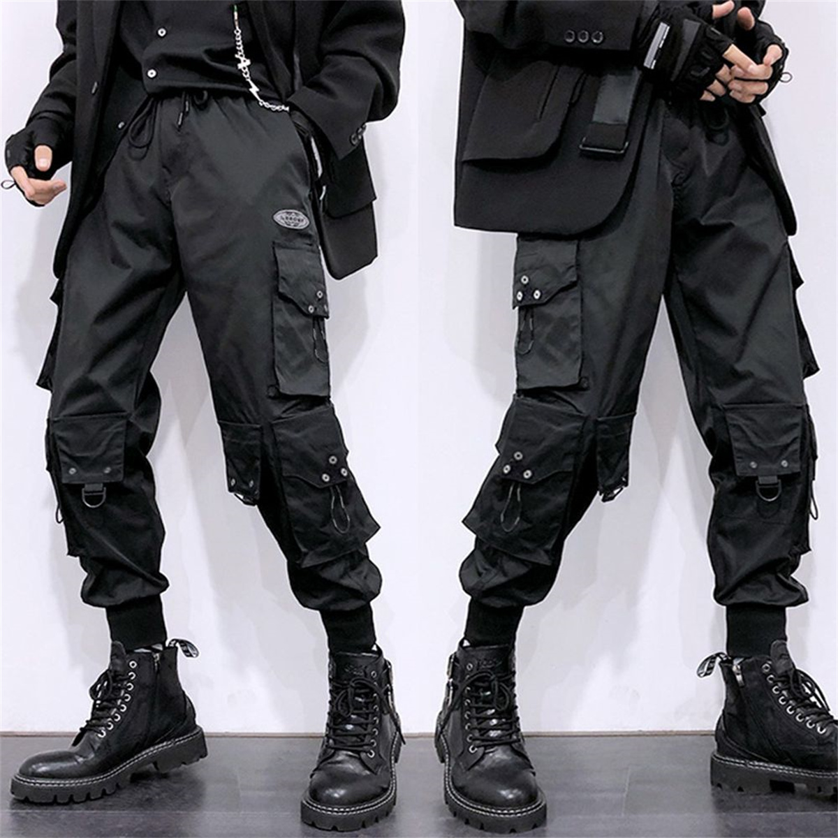 Women Shoes Joggers - กางเกงคาร์โก้ทรงคลาสสิกสไตล์ Y2K หลายกระเป๋า ทรงหลวมสำหรับผู้ชาย กางเกงฮาเร็มคาร์โก้แบบมีเชือกผูกเอว กางเกงโอเวอร์ไซส์สำหรับผู้ชายและผู้หญิง
