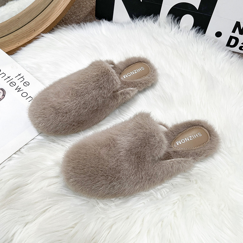 Fluffy Fur Slipper - รองเท้าแตะขนปุยหัวมนสำหรับผู้หญิง รองเท้าสวมแบบมีพื้นหนานุ่ม แฟชั่นสำหรับผู้หญิง สวมใส่สบาย รองเท้าลำลองสำหรับใส่กลางแจ้ง รองเท้าแตะแบบสวมสำหรับฤดูหนาว
