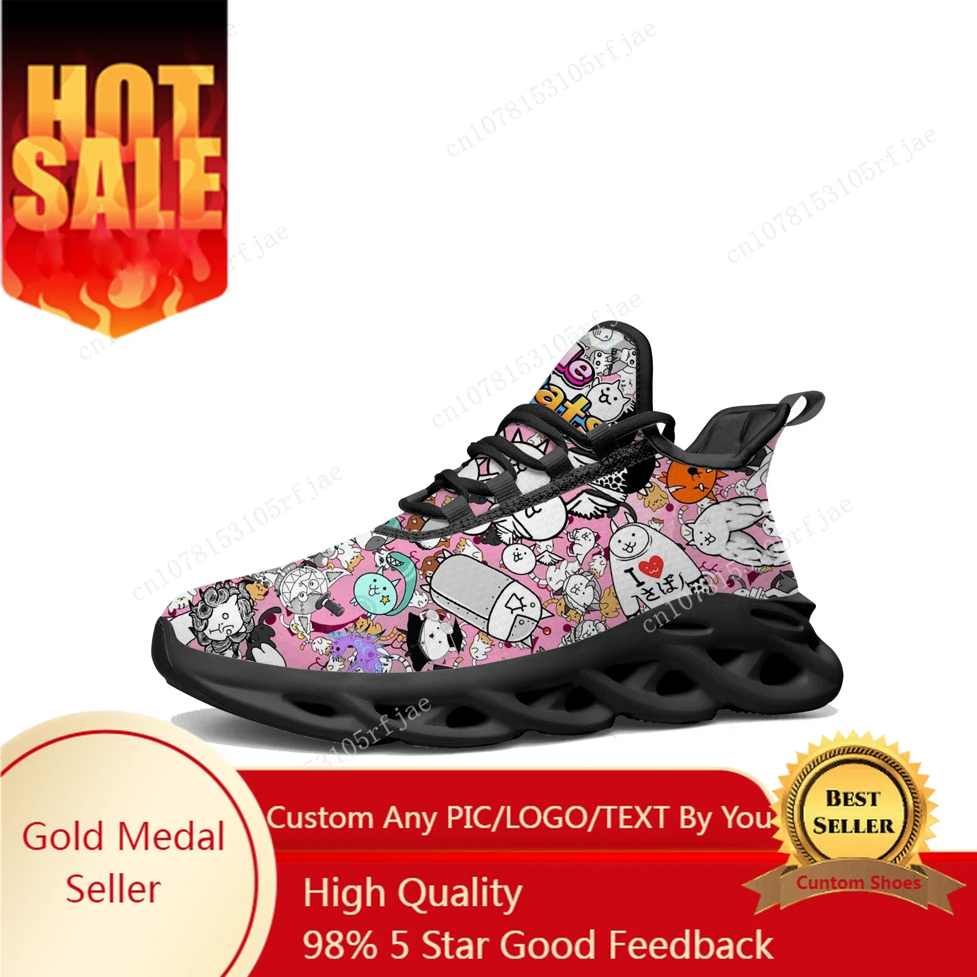 Women'S Shoes Running Sports - แบทเทิลแคทส์ แฟลตส์ สนีกเกอร์ส ฮอตการ์ตูนเกมส์ รองเท้าวิ่งสำหรับผู้ชายและผู้หญิง รองเท้าผูกเชือกแบบสั่งทำพิเศษ