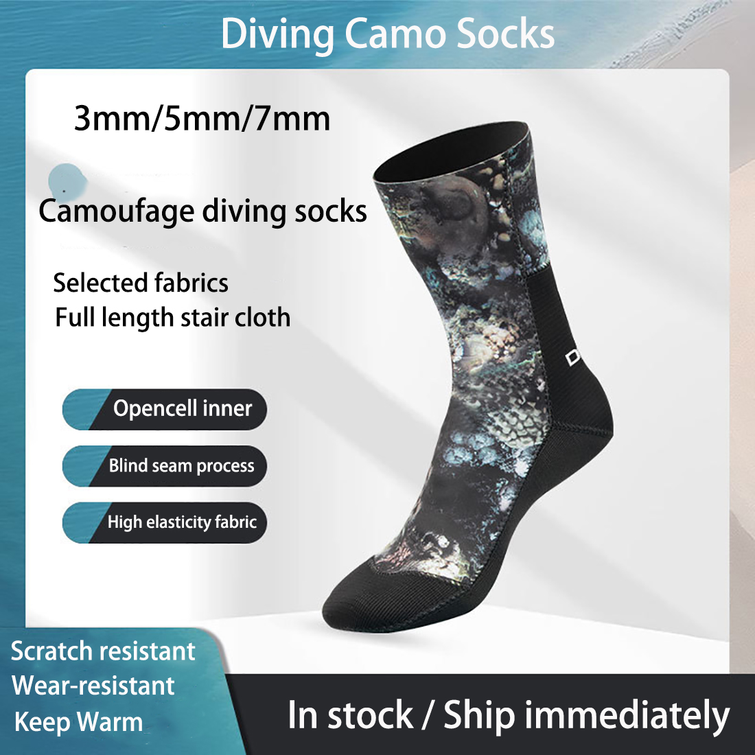 Women'S Shoes For Neuropathy - 3/5/7mm Neoprene Camo ดําน้ําถุงเท้าลื่นผู้ชายผู้หญิง Opencell ชุดรองเท้าตาบอดตะเข็บท่องรองเท้าว่ายน้ําดําน้ําดูปะการัง