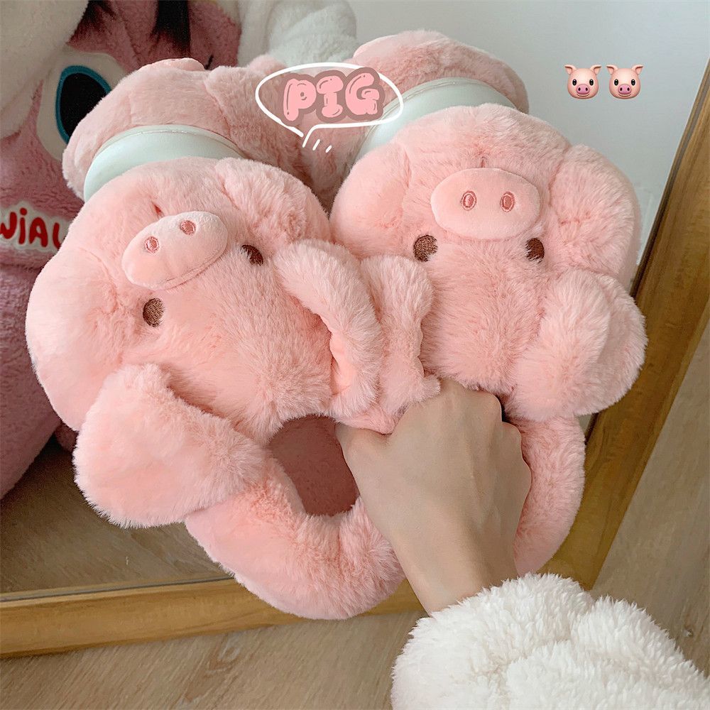 Fluffy Fur Slipper - รองเท้าแตะหมูสีชมพูฟูฟ่อง Feerldi สำหรับผู้หญิง สวมใส่สบายในบ้าน รองเท้าผ้าฝ้ายขนนุ่ม อุ่นเท้า