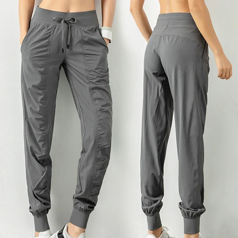 Women Shoes Joggers - กางเกงวอร์มผ้า Drawstring วิ่งกีฬา Joggers ด่วนแห้งแข็งแรงยิมฟิตเนสพร้อมกระเป๋าด้านข้างสองช่องออกกําลังกายกางเกงผู้หญิง