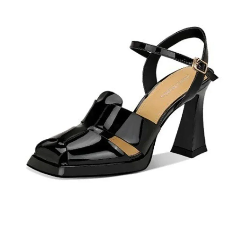 Women Shoes Model - รองเท้าส้นสูงแบบรัดส้นผู้หญิง แฟชั่นหนังแก้ว สไตล์โรมัน เซ็กซี่ โปร่ง ดีไซน์เก๋