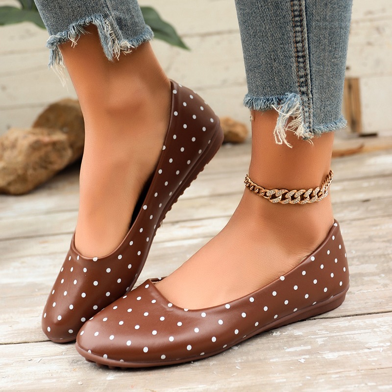 รองเท้าส้นเตี้ยสีขาวลายจุดสำหร - Shoes For Women Flats บทวิจารณ์และราคา