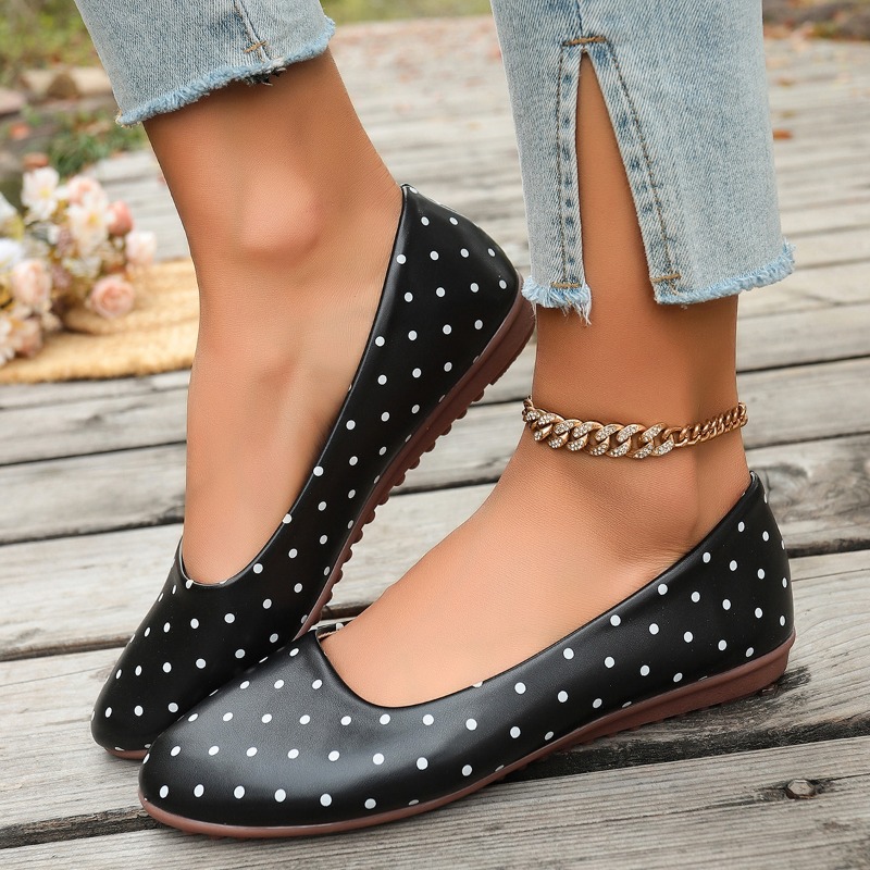 รองเท้าส้นเตี้ยสีขาวลายจุดสำหร - Shoes For Women Flats บทวิจารณ์และราคา