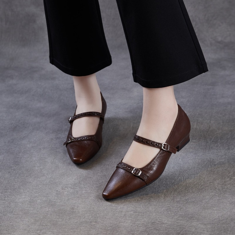 รองเท้าส้นเตี้ยสีน้ำตาลดำสไตล์ - Shoes For Women Flats บทวิจารณ์และราคา