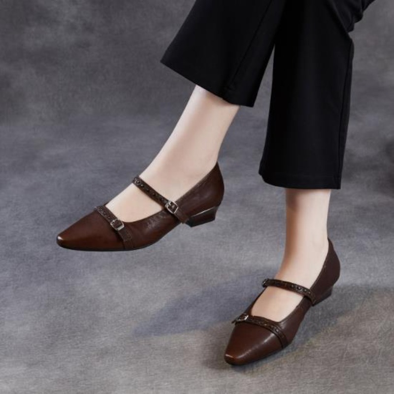 รองเท้าส้นเตี้ยสีน้ำตาลดำสไตล์ - Shoes For Women Flats บทวิจารณ์และราคา