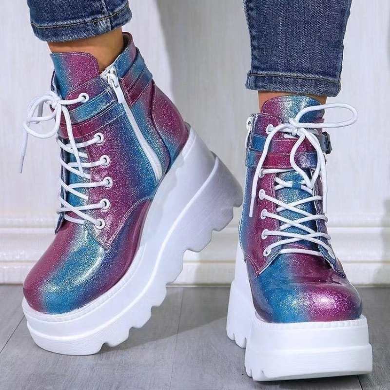 รองเท้าบูทข้อเท้าสีชมพูโฮโลแกร - Block Heel Ankle Boots บทวิจารณ์และราคา