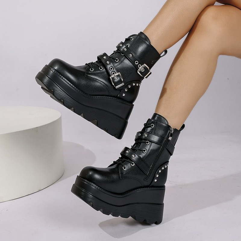 รองเท้าบูทหนังข้อเท้าผู้หญิง ร - Block Heel Ankle Boots บทวิจารณ์และราคา
