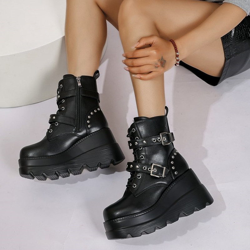 รองเท้าบูทหนังข้อเท้าผู้หญิง ร - Block Heel Ankle Boots บทวิจารณ์และราคา