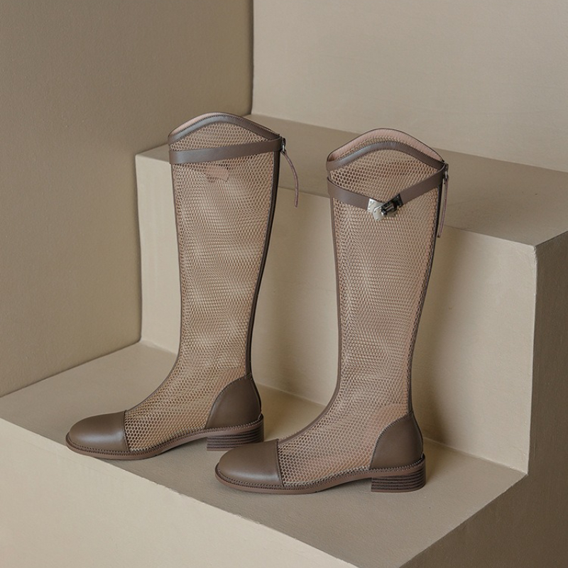 หญิงฤดูร้อนเข่า-สูงตาข่ายรองเท - Knee High Boots Women บทวิจารณ์และราคา