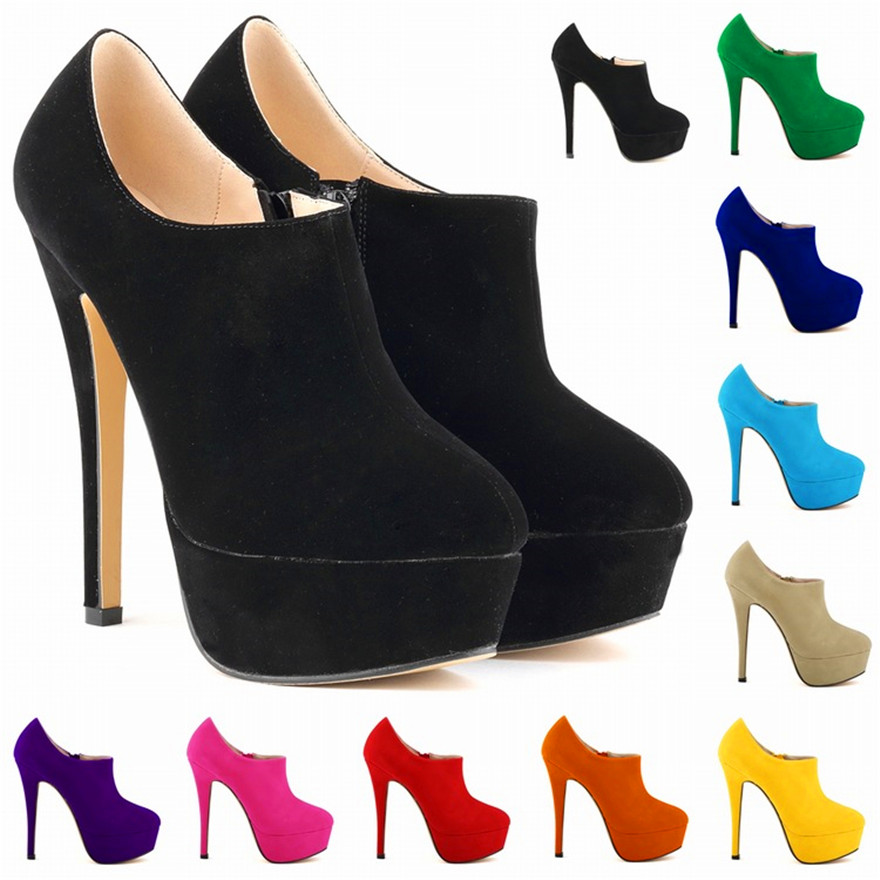 4 ซม.แพลตฟอร์มรองเท้าส้นสูงแฟช - Block Heel Ankle Boots บทวิจารณ์และราคา