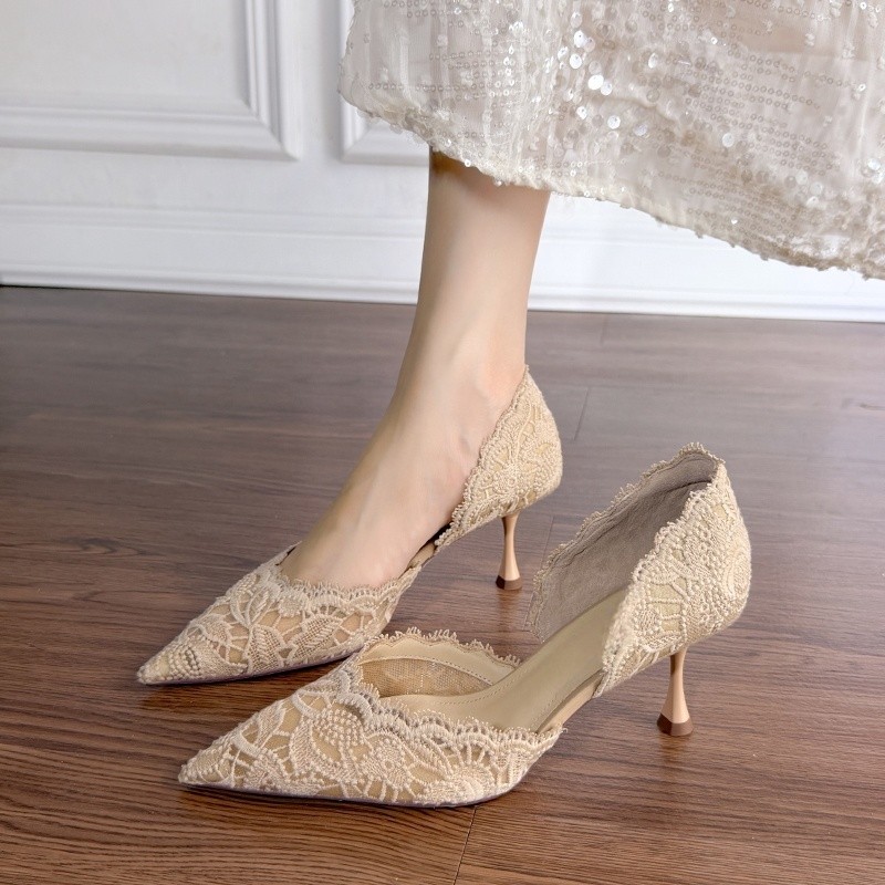 รองเท้าส้นสูงหัวแหลมแบบลูกไม้ส - Women Shoes Model บทวิจารณ์และราคา