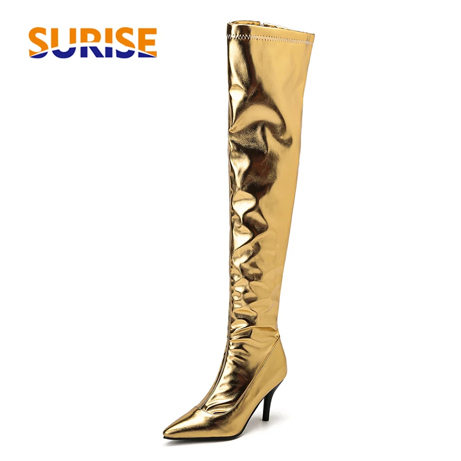 ผู้หญิงต้นขาสูงรองเท้า Silver  - Block Heel Ankle Boots บทวิจารณ์และราคา