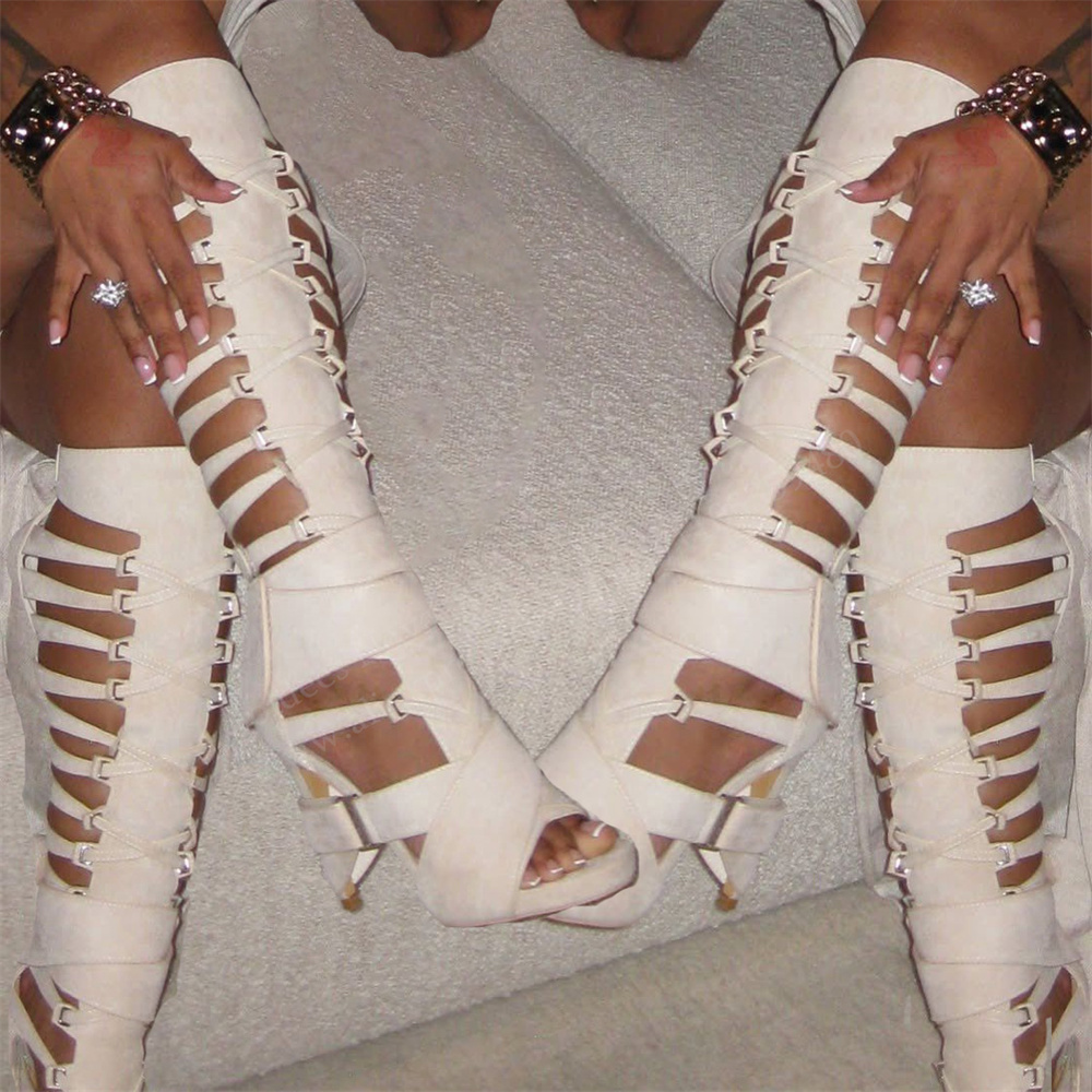 รองเท้าบูทส้นสูงแบบเปิดนิ้วเท้ - Knee High Boots Women บทวิจารณ์และราคา