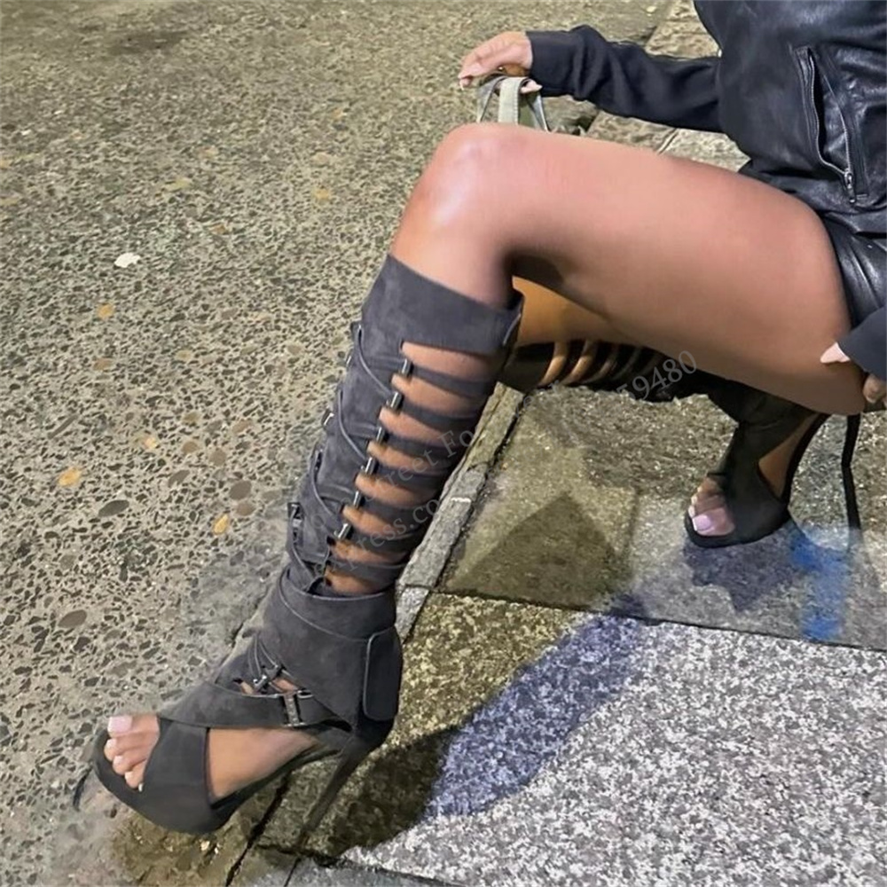 รองเท้าบูทส้นสูงแบบเปิดนิ้วเท้ - Knee High Boots Women บทวิจารณ์และราคา