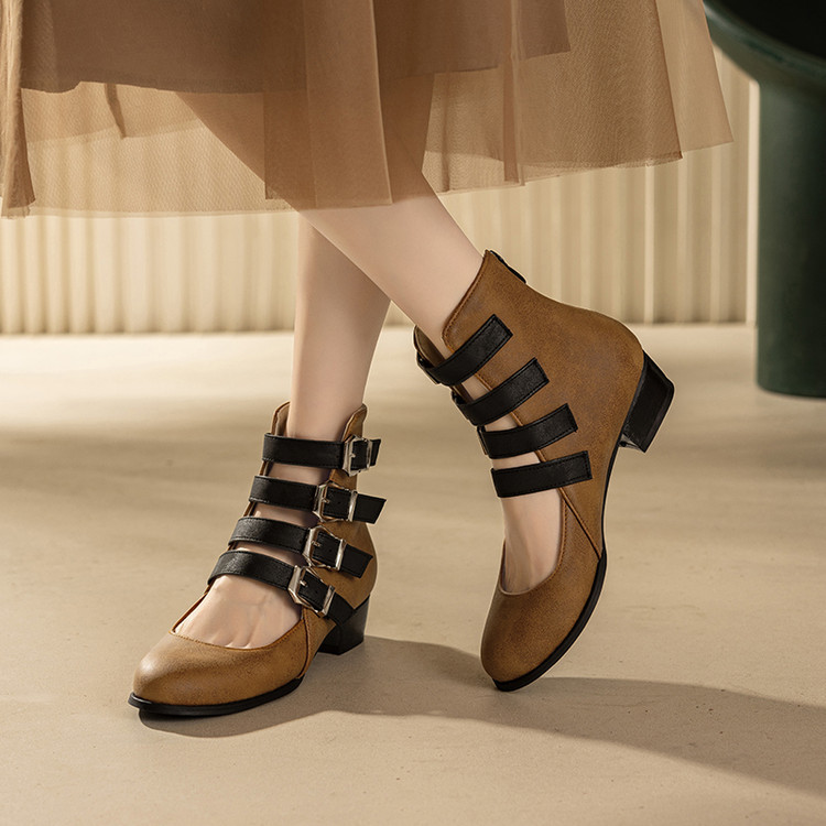 รองเท้าบูทข้อเท้าสไตล์โกธิคแบบ - Block Heel Ankle Boots บทวิจารณ์และราคา