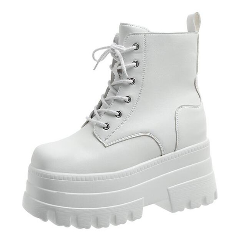 รองเท้าบูททหารแบบผูกเชือกหน้า  - Block Heel Ankle Boots บทวิจารณ์และราคา