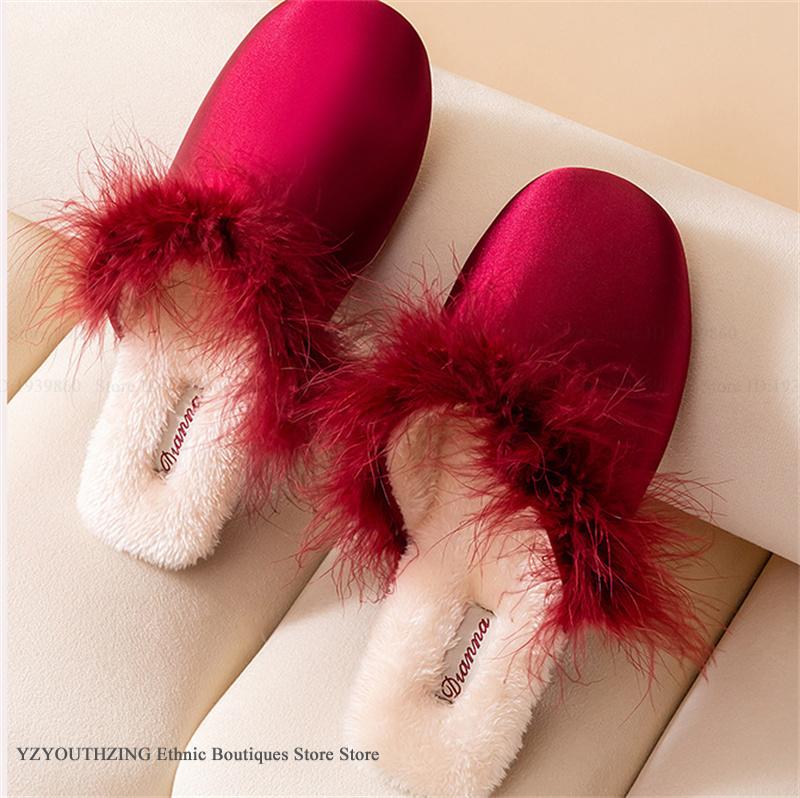 รองเท้าแตะขนนุ่มหรูหรา ผ้าซาติ - Fluffy Fur Slipper บทวิจารณ์และราคา