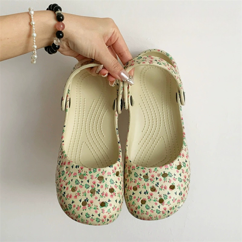 รองเท้าแตะบัลเล่ต์ลายดอกไม้สำห - Women Shoes Waterproof บทวิจารณ์และราคา