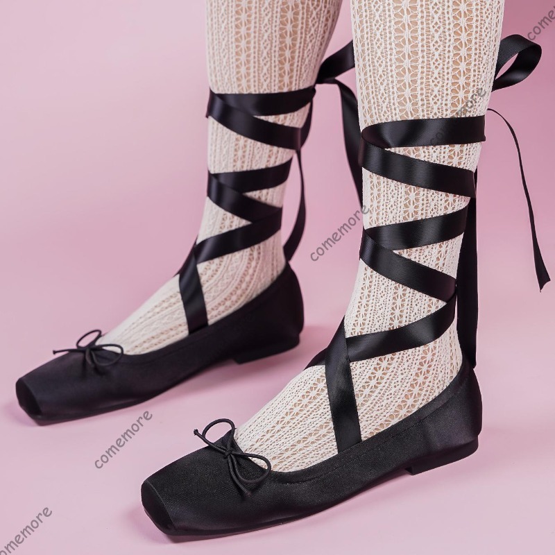รองเท้าบัลเล่ต์ผูกเชือกแบบผูกข - Shoes For Women Flats บทวิจารณ์และราคา