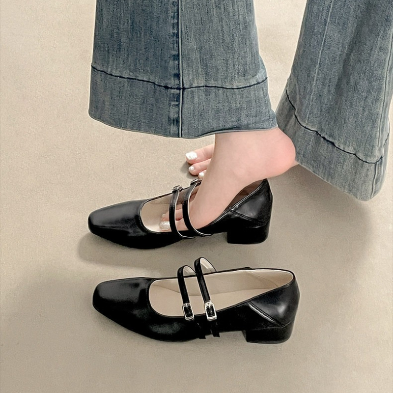 รองเท้าส้นเตี้ยทรงเหลี่ยมสำหรั - Women Shoes Heels บทวิจารณ์และราคา