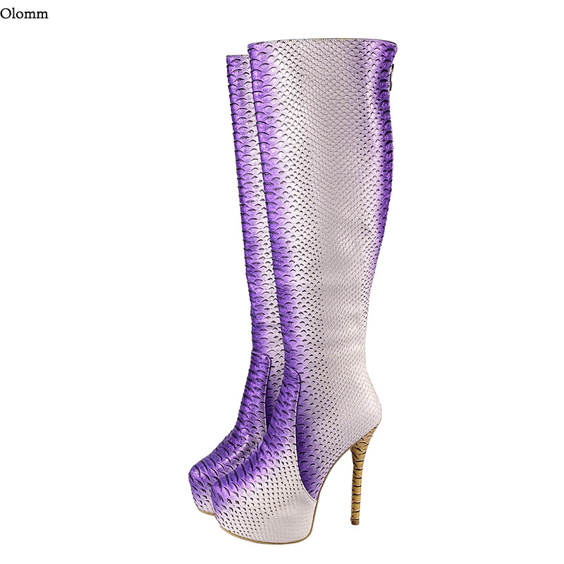 Olomm ผู้หญิงฤดูหนาวแพลตฟอร์มเ - Knee High Boots Women บทวิจารณ์และราคา
