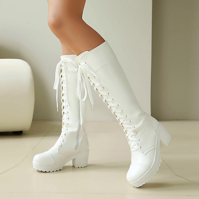 รองเท้าบูทผู้หญิงแบบผูกเชือกสู - Knee High Boots Women บทวิจารณ์และราคา