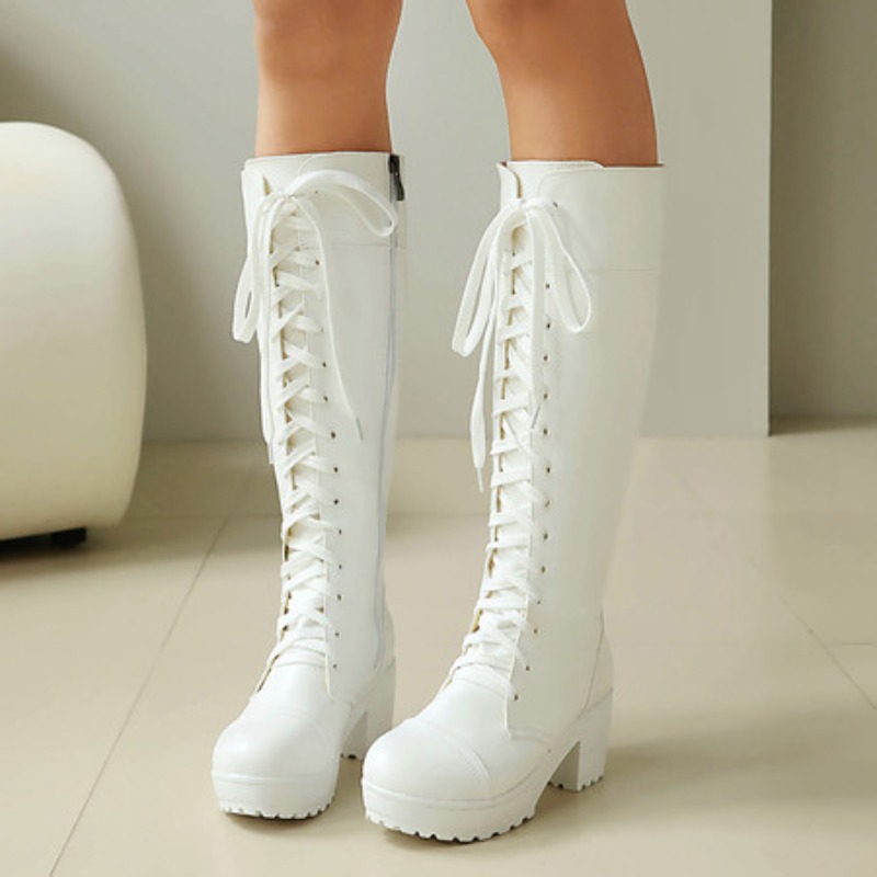 รองเท้าบูทผู้หญิงแบบผูกเชือกสู - Knee High Boots Women บทวิจารณ์และราคา